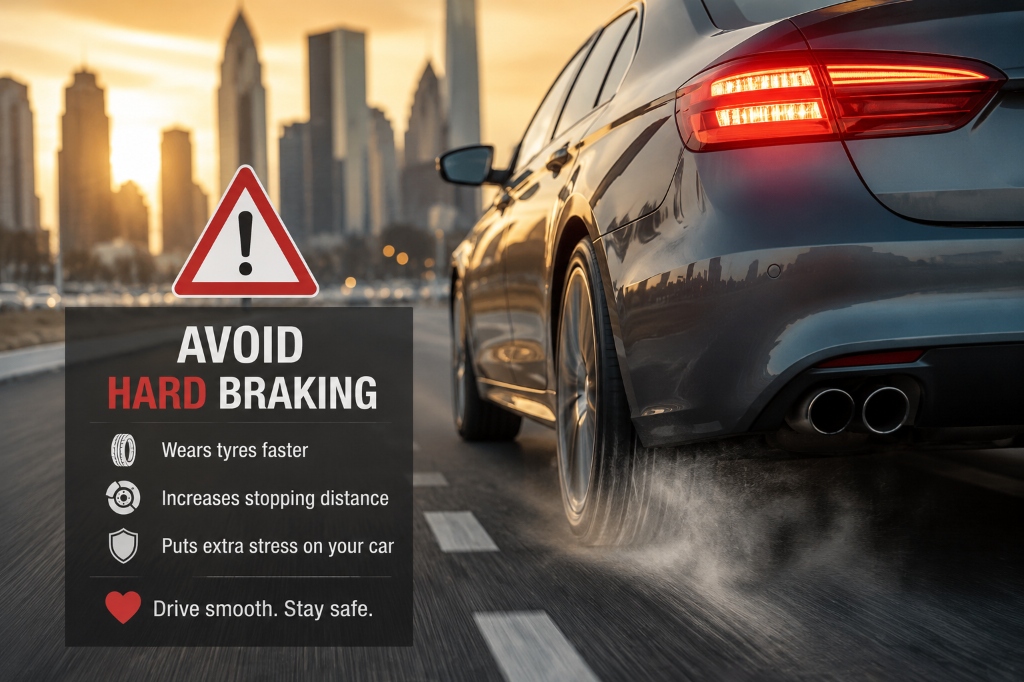 Avoid hard braking to extend tyre life in Dubai, UAE