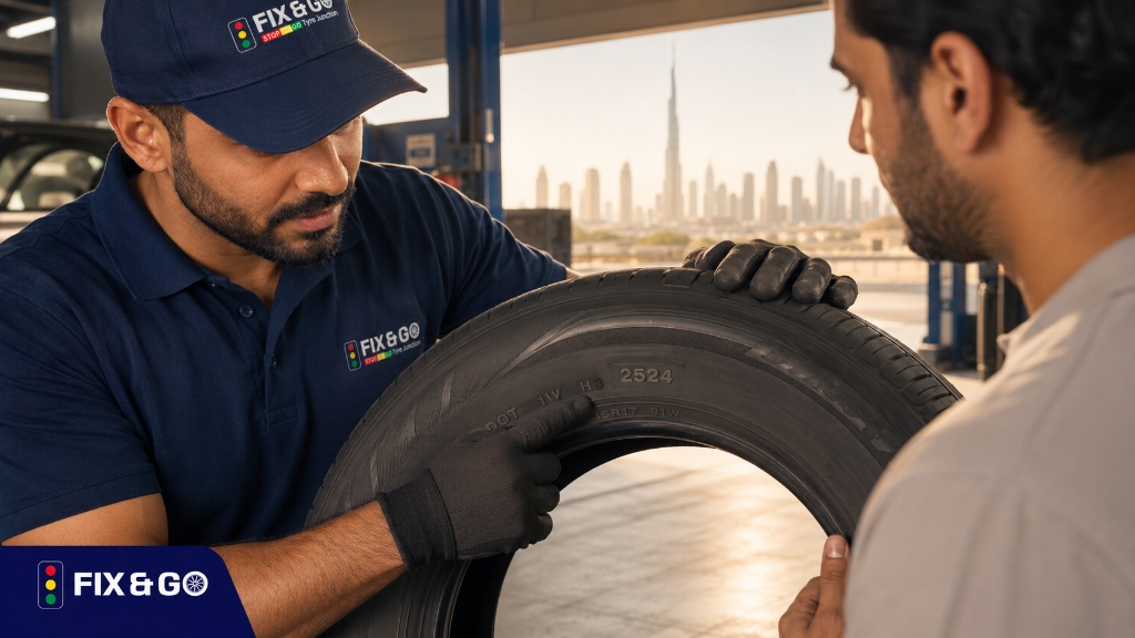 Checking tyre manufacturing date and pressure in Dubai, UAE