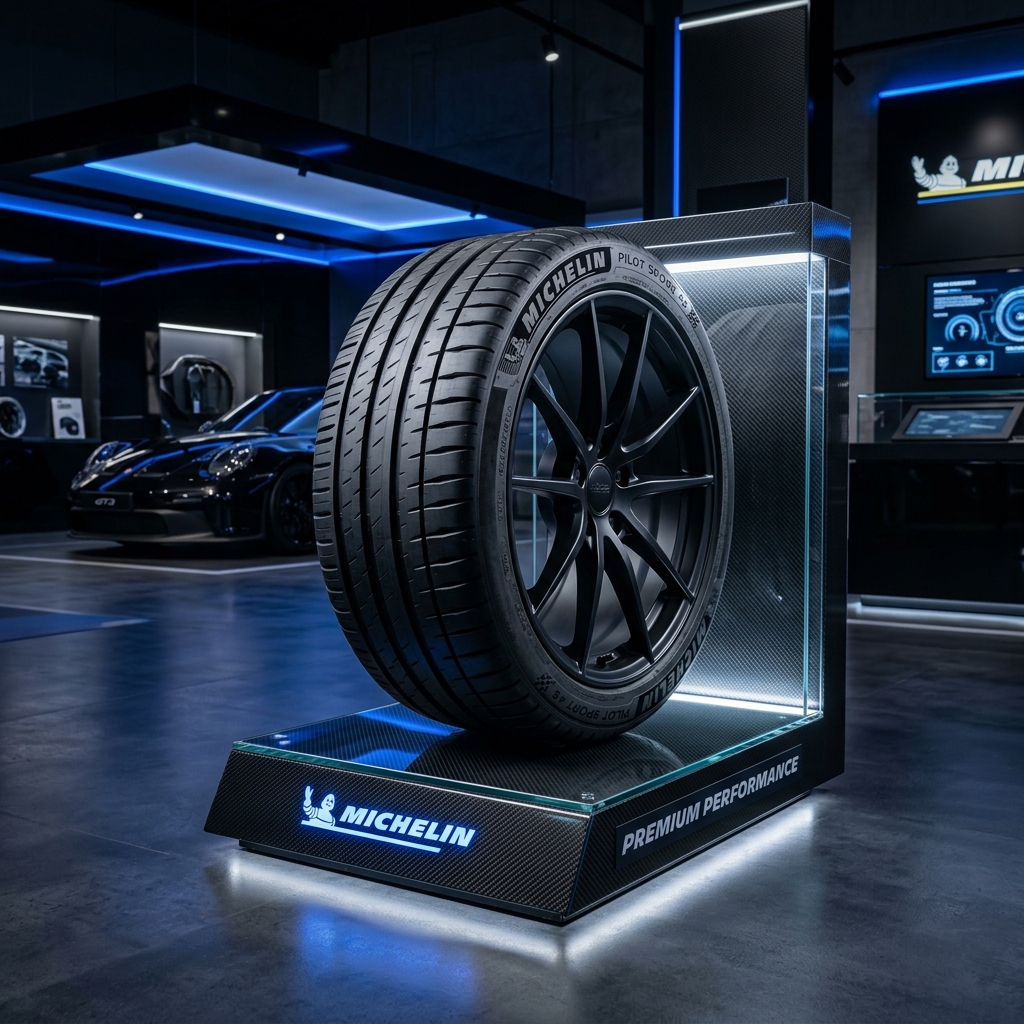 Michelin performance tyre on display, fitted in Dubai by Fix & Go